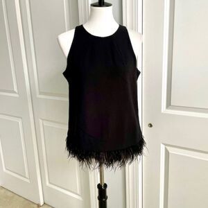Trina Turk Black Sleeveless Feather Top Size Medium